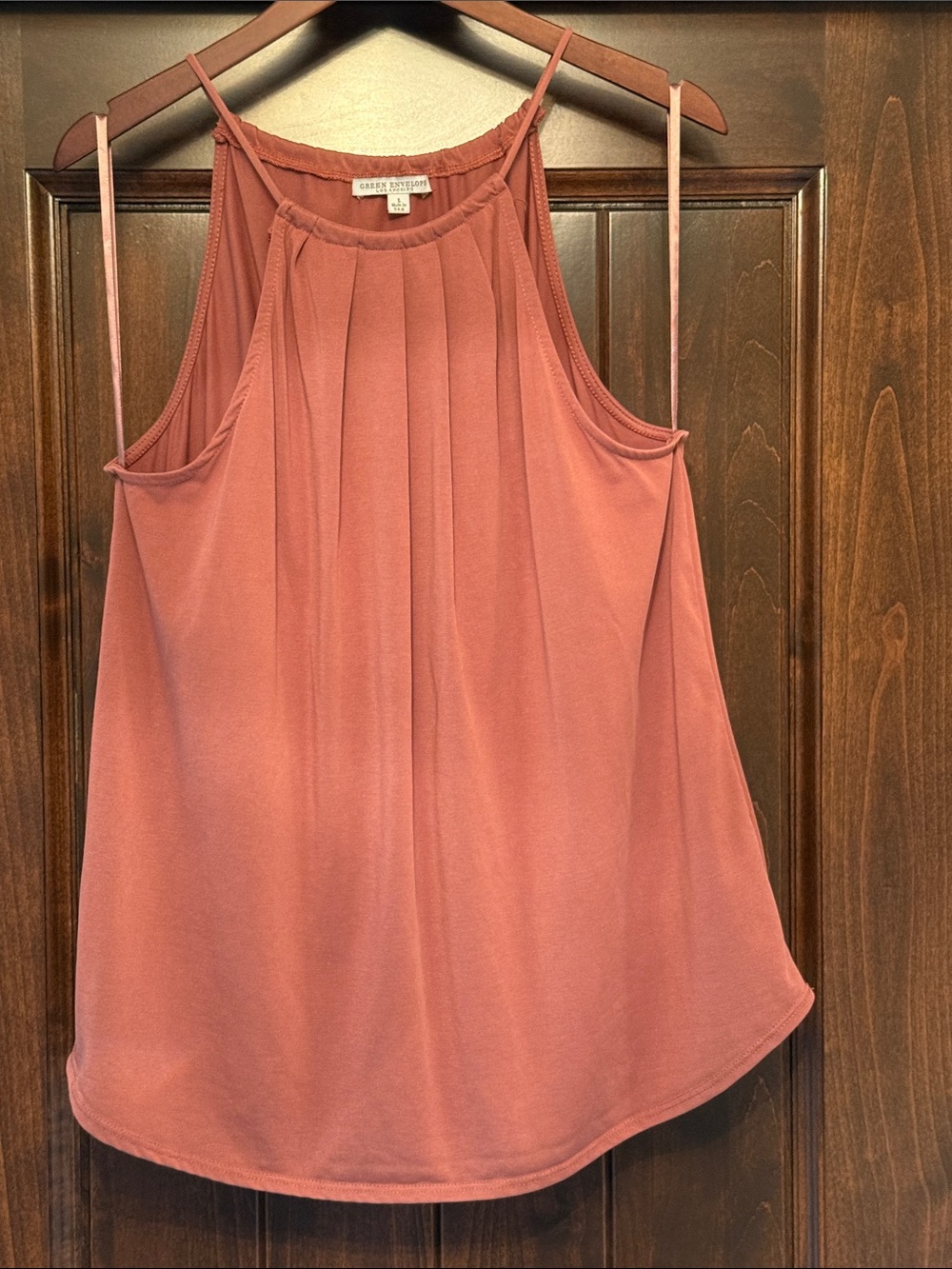 Green Envelope Rust Pleated Halter Camisole